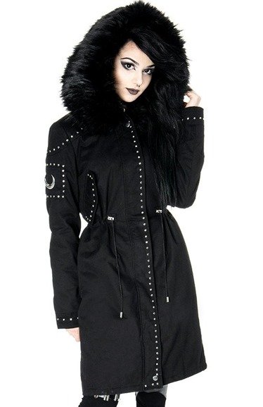 MOON PARKA Black gothic winter coat with oversized fur hood - Restyle