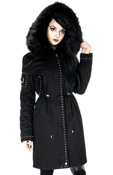 MOON PARKA Black gothic winter coat with oversized fur hood