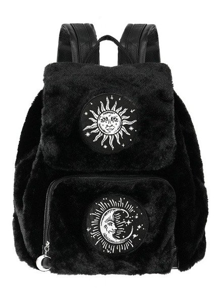 MOON & SUN BACKPACK Black Gothic Fur Bag with patches
