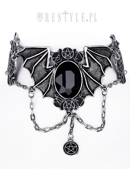 Necronomicon collar, occult jewellery, Bat necklace "BAT CHOKER SILVER"