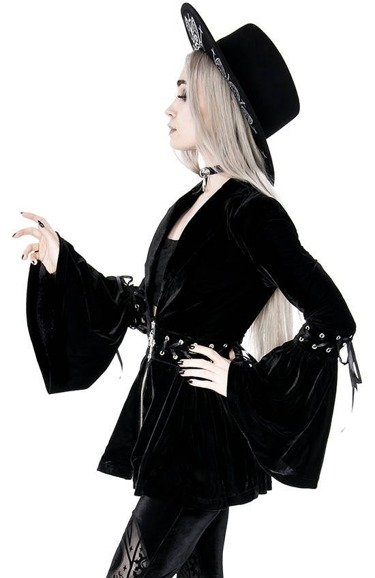 New Romantic Lace Up Coat, Velvet Blazer with a gothic cross