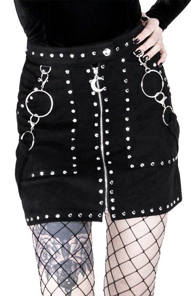 STUDDED SUEDE SKIRT, black gothic short skirt