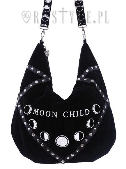 Sack Bag  Black velvet hobo bag, moon phases embroidery "MOON CHILD"