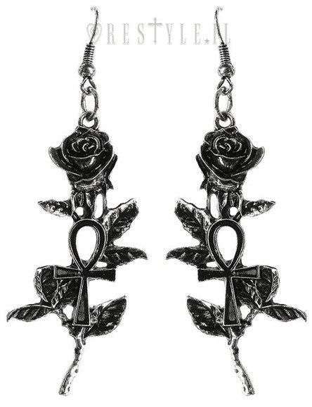 Silver gothic earrings ankh roses