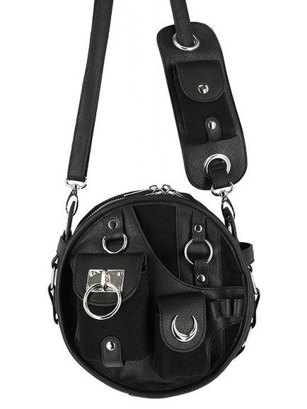 Utility Black round bag with many pockets and a moon