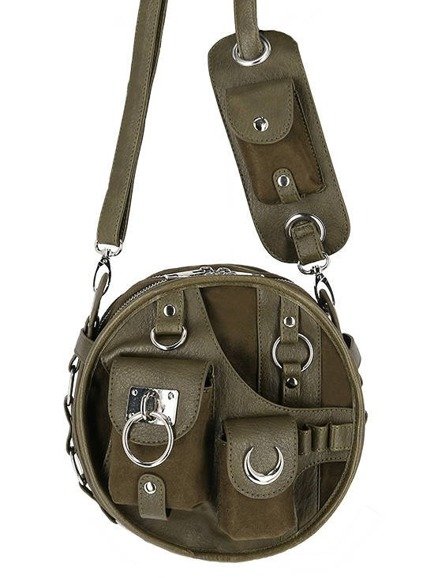 Utility round bag OLIVE multiple pockets and a crescent