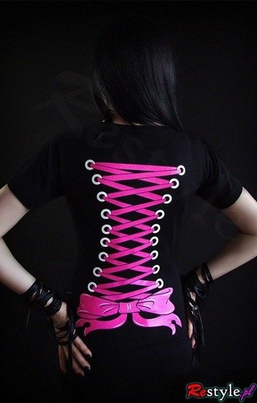 V-neck T-shirt with corset bondings on the back