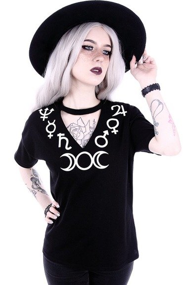V-neck with choker Gothic blouse with Moon 