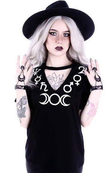 V-neck with choker Gothic blouse with Moon "SYMBOLS" 