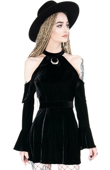 VELVET MOON DRESS Black gothic mini dress with crescent