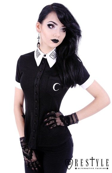 White collar with embroidery, gothic blouse "MOON CHILD SHIRT"