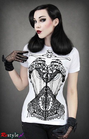 White t-shirt with decorative lace corset skeleton 