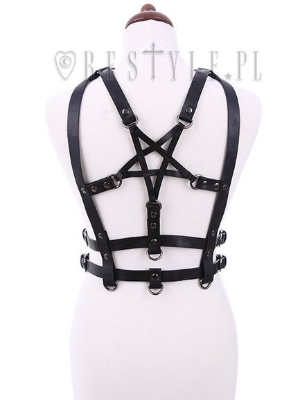 gothic waist belt, Double straps, "PENTAGRAM HARNESS BELT"