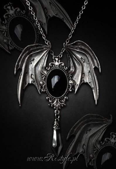pendant and brooch in one bat necklace "DELLA MORTE - BLACK"