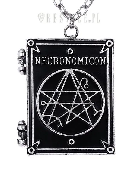 Medaillon-Anhänger, Halskette in Buchform, okkulter Schmuck, Halbmond "NECRONOMICON BOOK"