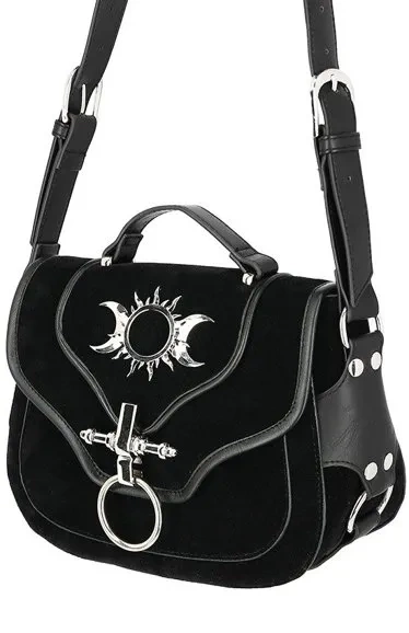 TRIPLE GODDESS BAG Gothic-Handtasche mit Mondsicheln und Sonne