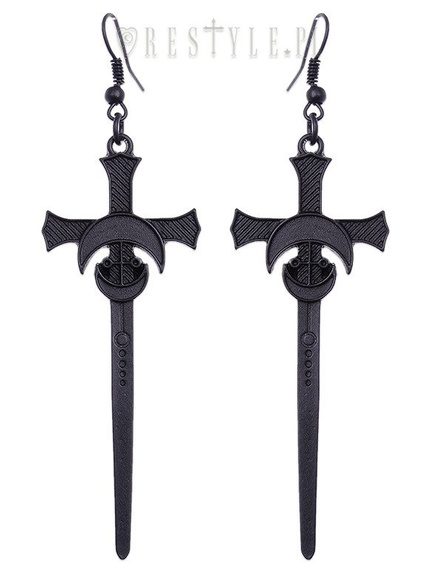 Gothic moon earrinngs, Occult jewellery "BLACK SWORDS EARRINGS" 