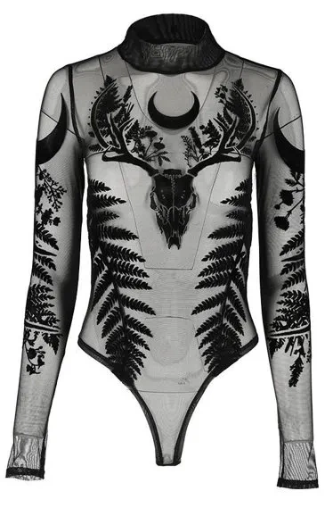 Schwarzer Gothic FERN MESH BODYSUIT