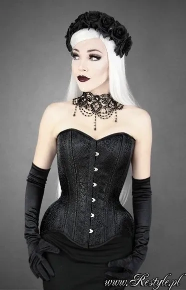 "WH BROCADE OVERBUST" Black gothic jacuard hourglass corset