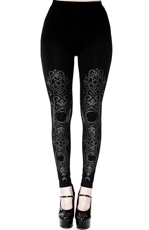 BAROQUE LEGGINGS, czarne gotyckie legginsy w księżyce