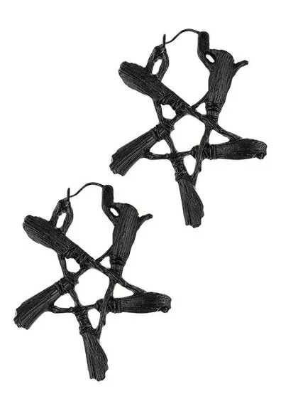 Broom Pentagram Black Ohrringe Hexenschmuck