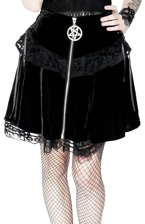 Lace up velvet Mini skirt with pentagram Restyle