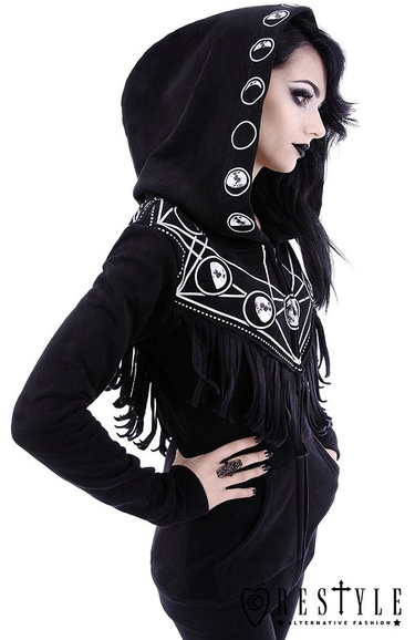 Black occult blouse with pockets, oversized hood, moon phases "MOON GEOMETRY HOODIE"