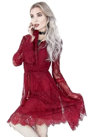 Gothic Eyelash Lace Dress Burgundy