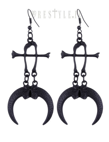 Black occult earrings tibia bones, moon, Occult jewellery "CLAWS & BONES BLACK EARRINGS" 