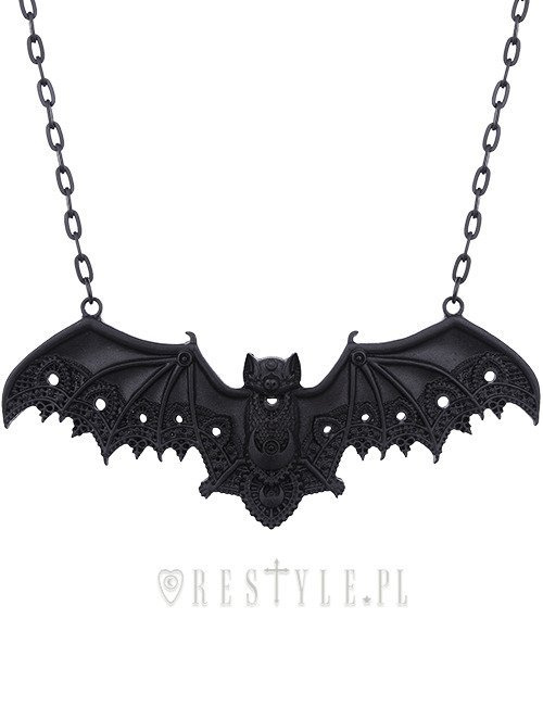 Wisior czarny nietoperz koronkowy, naszyjnik księżyc "LACE BAT BLACK PENDANT"