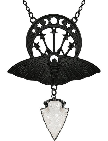 Czarny wisiorek ćma i kryształ "CRYSTAL MOON MOTH BLACK NECKLACE" 