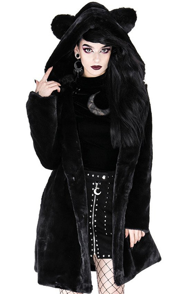 Black warm winter CAT FAUX FUR COAT