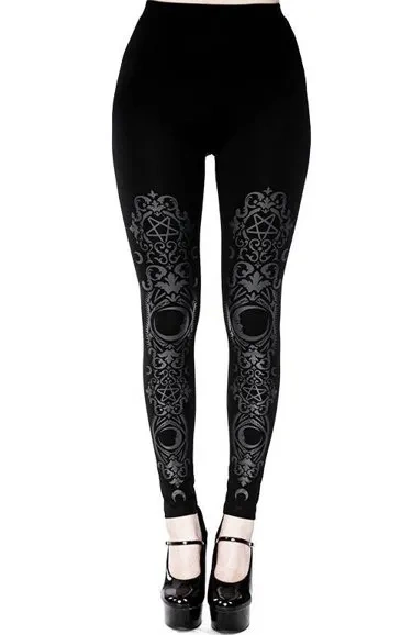 Schwarze Gothic Barock Leggings Halbmond Druck