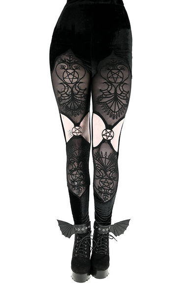 VELVET VESPER embroidered leggings with pentagrams