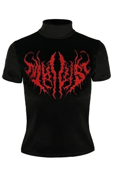 Black Metal Velvet Top NIHILIST embroidered