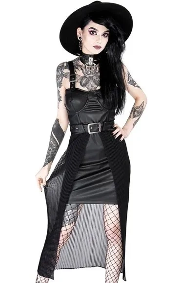 Schwarzes Gothic NIGHT MIST DRESS mit Überrock
