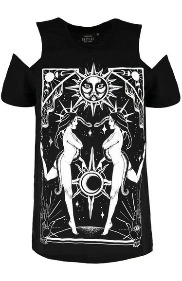 Czarny damski T-shirt Czarodziejki COVEN COLD SHOULDER 