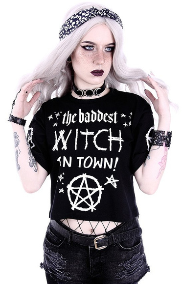 Crop Top Gothic blouse  "THE BADDEST WITCH IN TOWN"