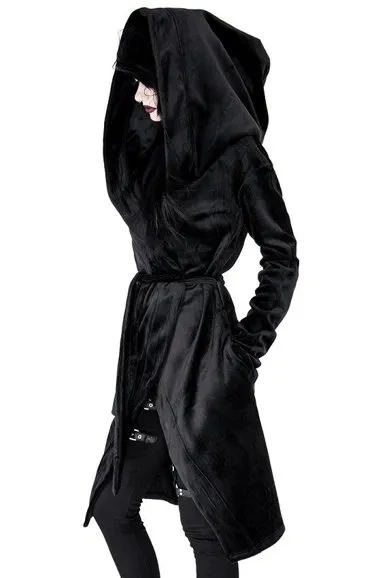 VELVET REAPER HOODIE, schwarzer Gothic Hoodie mit großer Kapuze