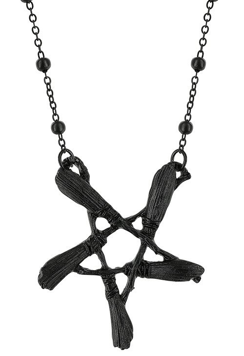 Broom Pentagram Black pendant for witches