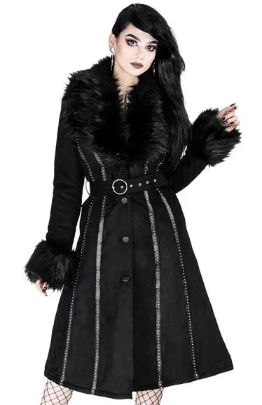 Black long gothic coat with faux fur FEMME FATALE COAT