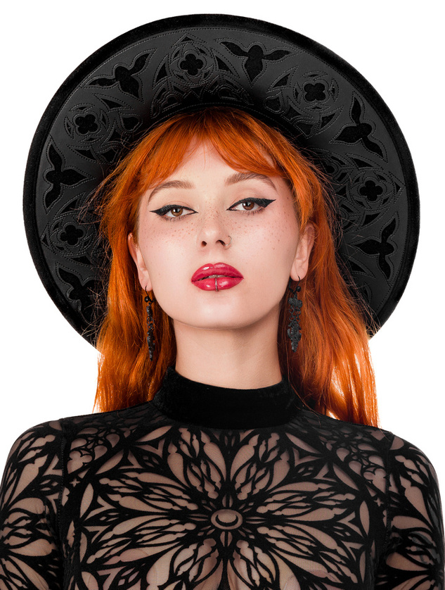 ROSARIUM LASER CUT HAT, cathedral wide brim hat