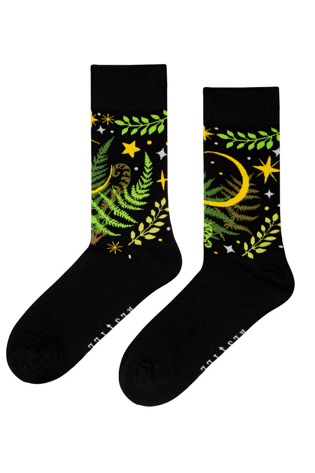 HERBAL JACQUARD SOCKS  FERN LEAVES AND CRESCENT