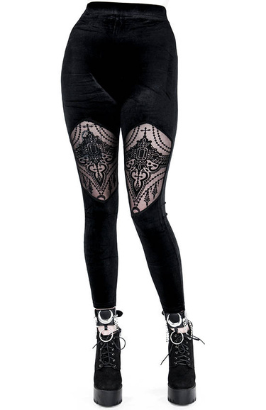 Aksamitne legginsy z siateczką BEADED LEGGINGS