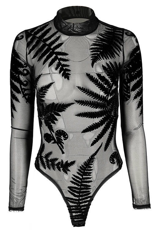 Black gothic FOREST WITCH MESH FERN BODYSUIT