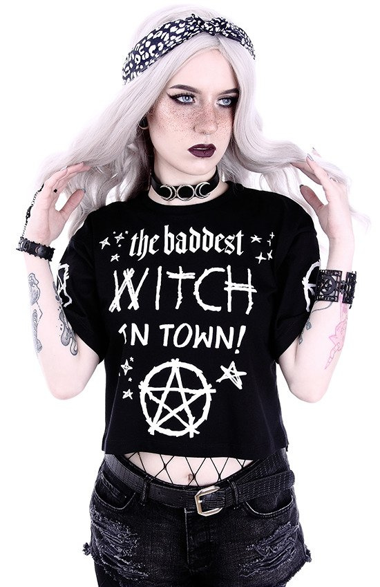 Crop Top Gothic blouse  "THE BADDEST WITCH IN TOWN"