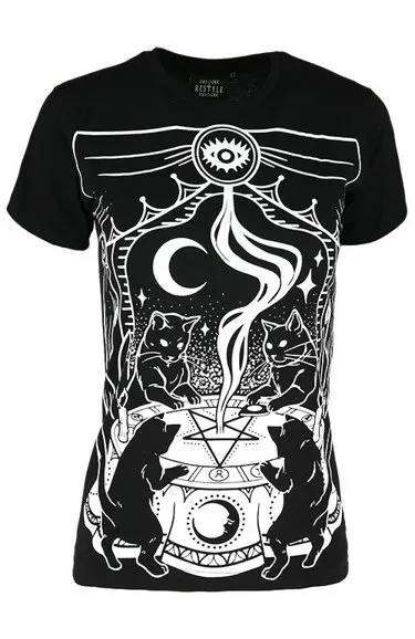 Schwarze taillierte Bluse CAT SABBATH CLASSIC t-shirt