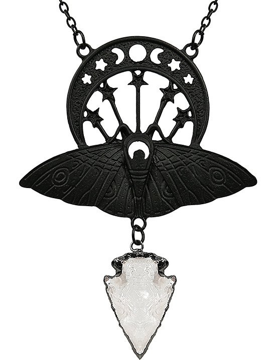 Czarny wisiorek ćma i kryształ "CRYSTAL MOON MOTH BLACK NECKLACE"