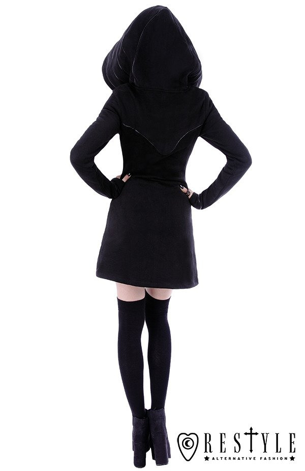 Long jacket with oversized hood, black riding hood, moon 