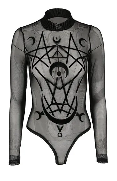 Schwarzer Gothic-Overall MOON CHILD MESH BODYSUIT